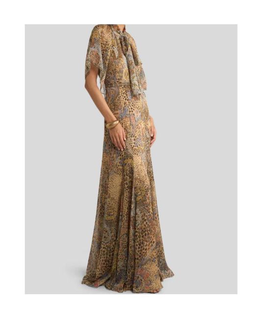 Etro Natural Lavalliere Paisley Maxi Dress