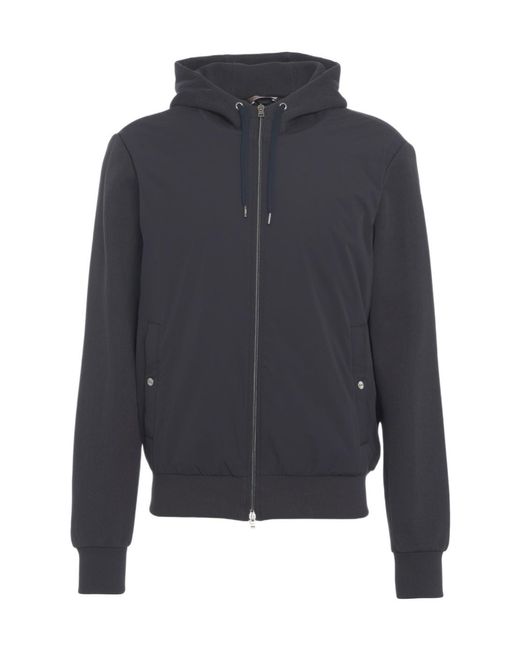 Herno Blue Ribbed Panelled Zip-Front Hoodie for men