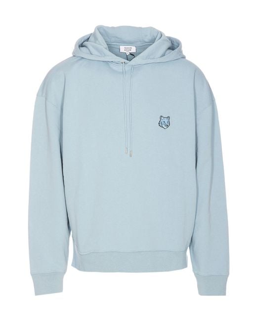 Maison Kitsuné Blue Bold Fox Head Patch Drawstring Hoodie for men