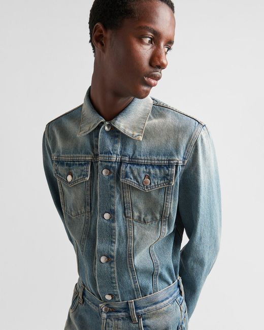 Prada Blue Long-Sleeved Denim Jacket for men