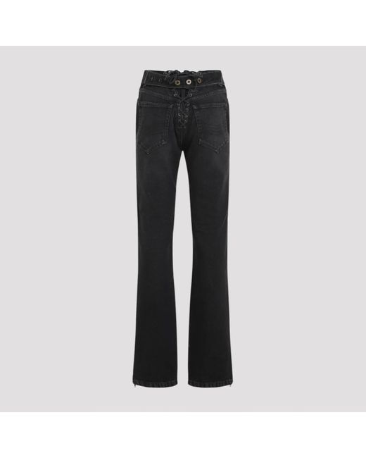Jean Paul Gaultier Black High Waist Lace-Up Jeans