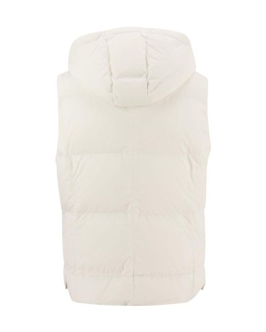 Brunello Cucinelli White Button-Up Hooded Vest for men