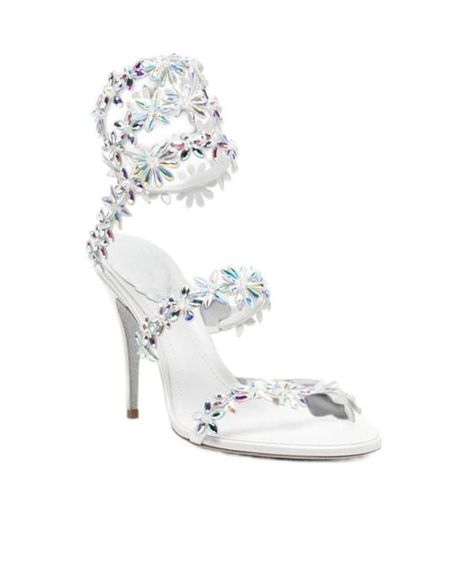 Rene Caovilla White Round-Toe High-Heeled Sandals