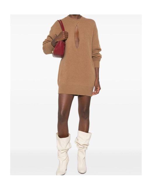 Elisabetta Franchi Brown Cut-Out Knitted Mini Dress