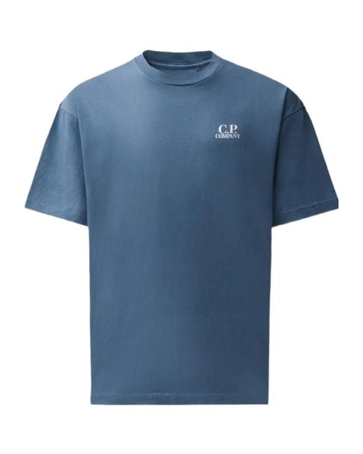 C P Company Blue Logo-Print T-Shirt for men