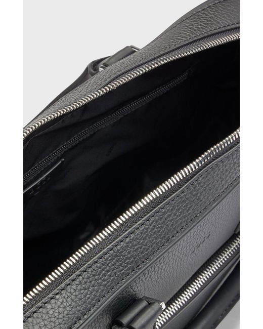 Boss Black Logo-Debossed Leather Laptop Bag for men
