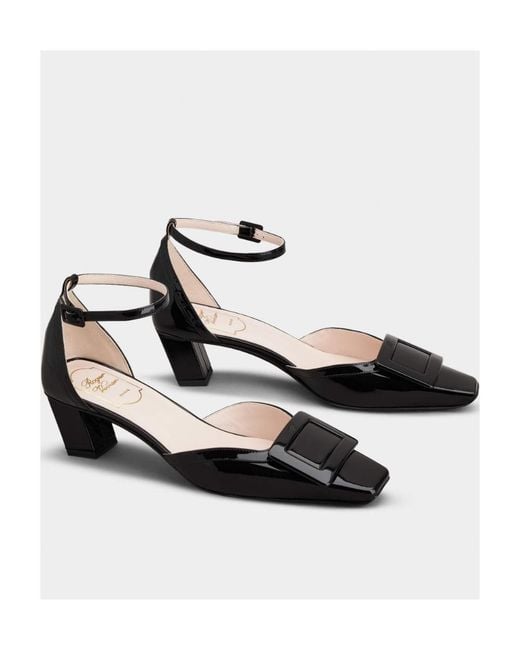 Roger Vivier Black Belle Vivier Ankle Strap Lacquered Buckle Pumps