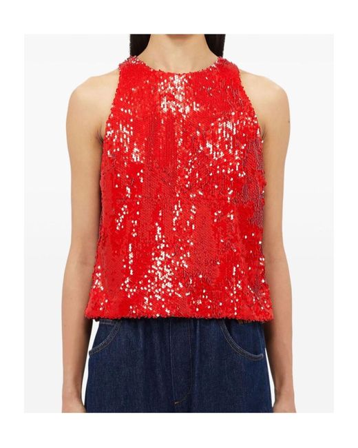 MSGM Red Sequinned Top