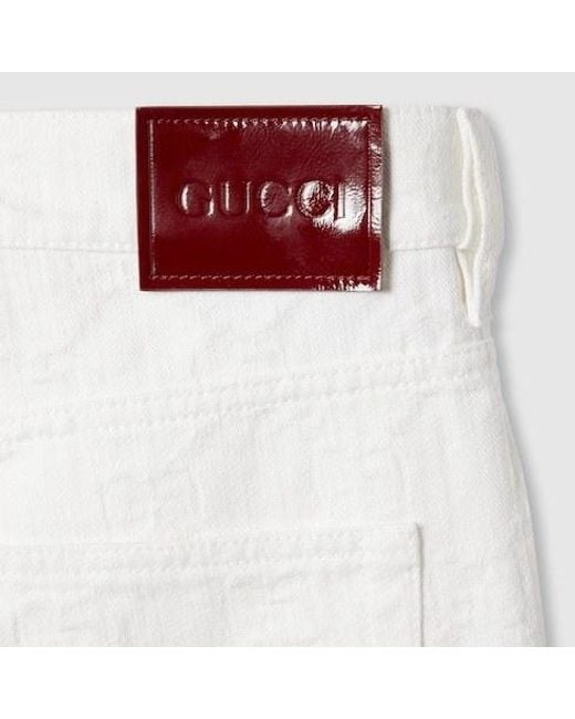 Gucci White Bermuda Gg Jacquard Denim Shorts