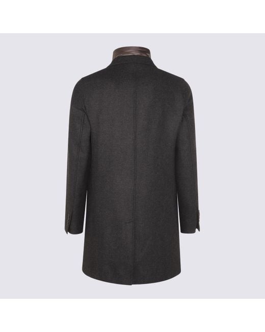 Herno Black Buttoned High Neck Long-Sleeved Coat for men
