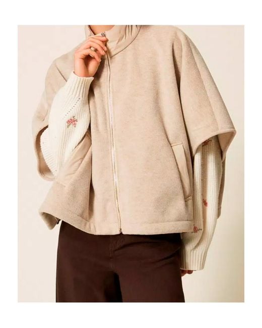Twinset Natural Zip-Up Mock-Neck Poncho