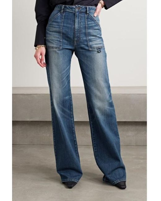 Nili Lotan Blue Wide-Leg Denim Trousers