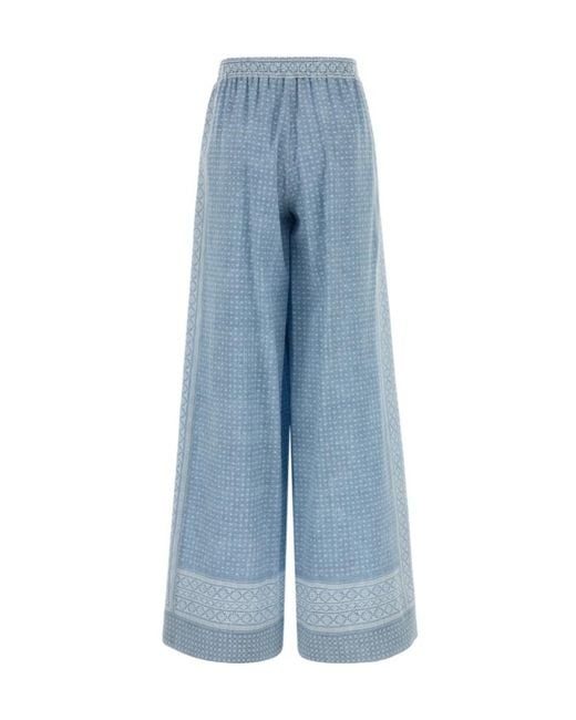 Ermanno Scervino Blue Printed Wide-Leg Pants