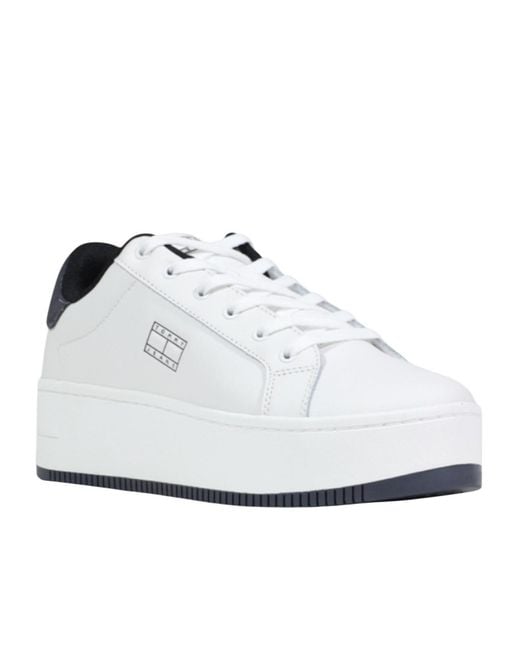 Tommy Hilfiger White Round-Toe Low-Top Sneakers