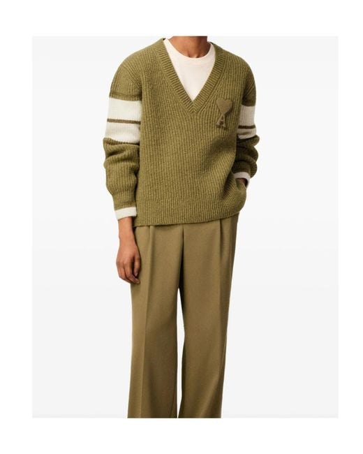 AMI Green Ami De Coeur Logo Patch College Jumper for men