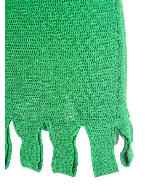 Bottega Veneta Green Open-Knit Fringed-Hem Dress