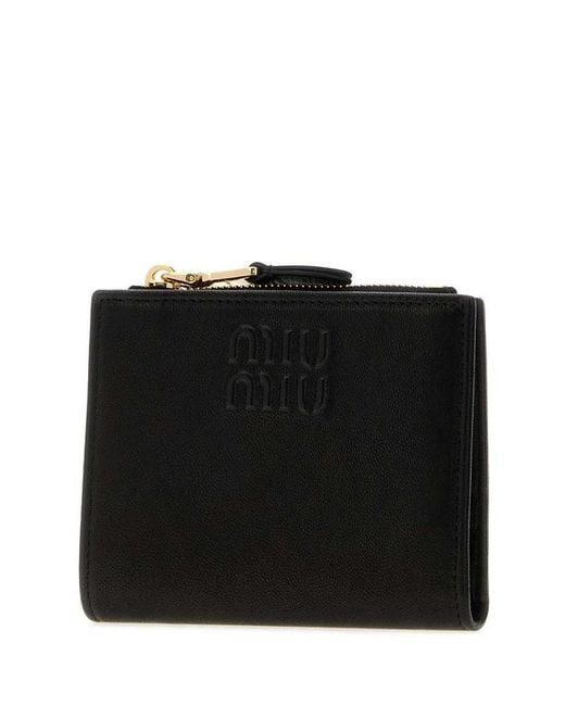 Miu Miu Black Logo-Embossed Zip-Fastening Wallet
