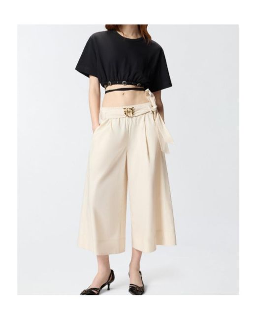 Pinko Black Lace-Up Cropped T-Shirt