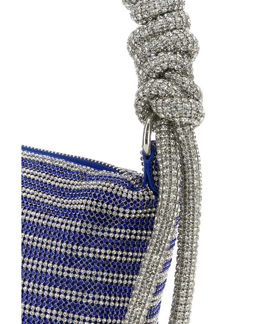 Kara Blue Embellished Mesh Phone Cord Zipped Shoulder Bag