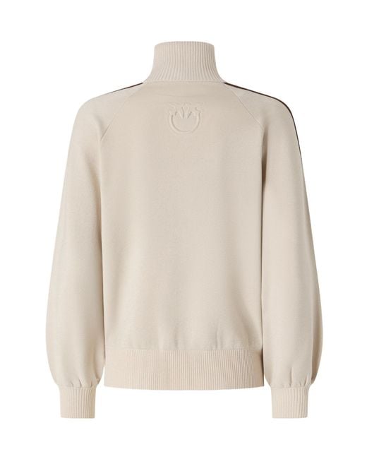 Pinko Natural Striped-Sleeve Zip-Up Sweatshirt