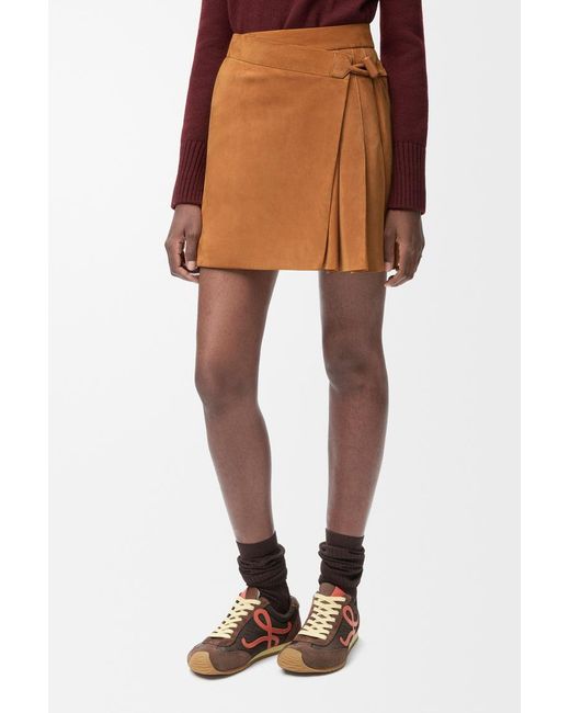 Loewe Brown Buckle Pleated Short Skirt