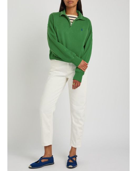 Polo Ralph Lauren Green Logo-Embroidered Cotton-Blend Polo Sweatshirt