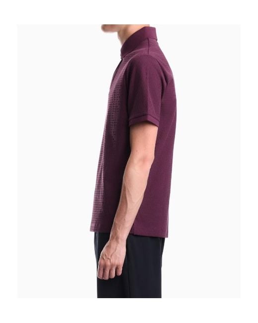 Emporio Armani Purple Textured-Knit Polo Shirt for men