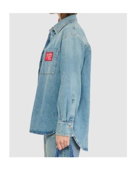 Closed Blue Oversized Printed Denim Shirt