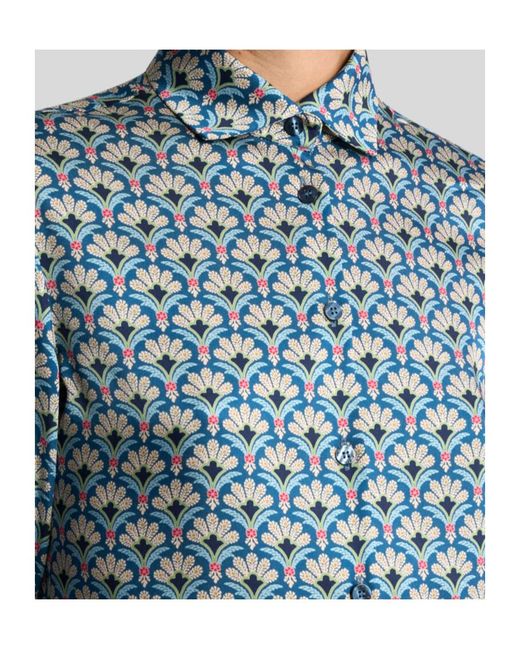 Etro Blue Micro Palm Motif Twill Shirt