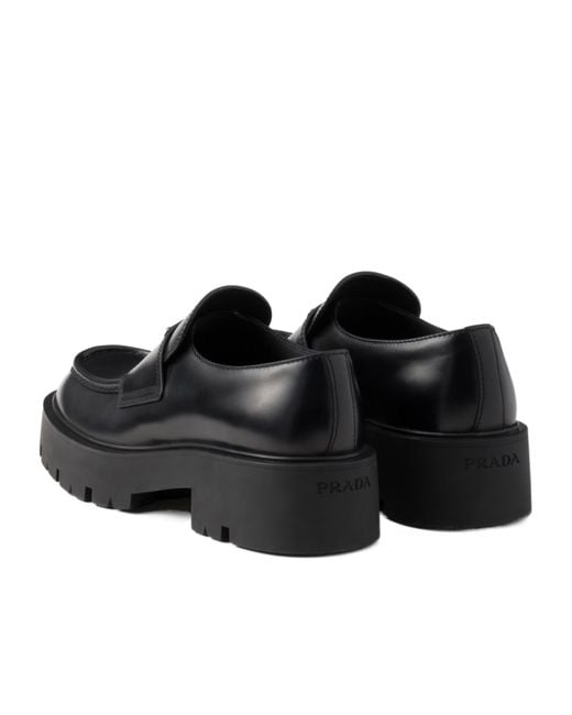Prada Black Brushed Leather Loafers for men