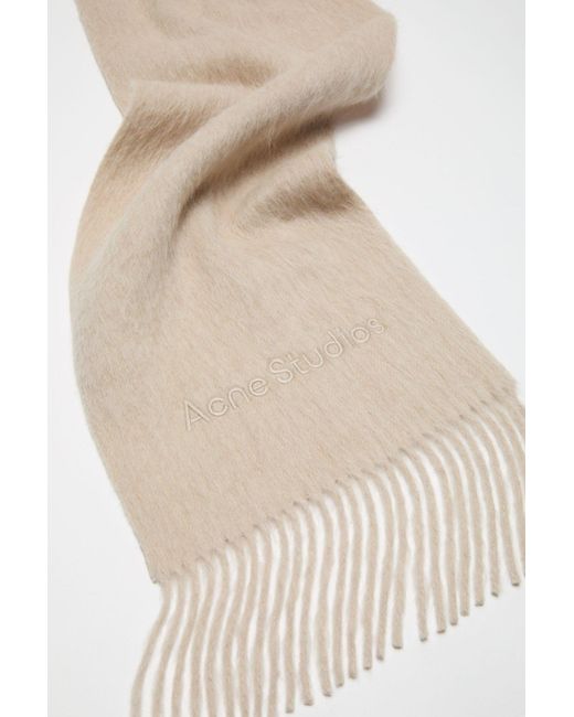 Acne White Logo Detail Fringed Scarf for men