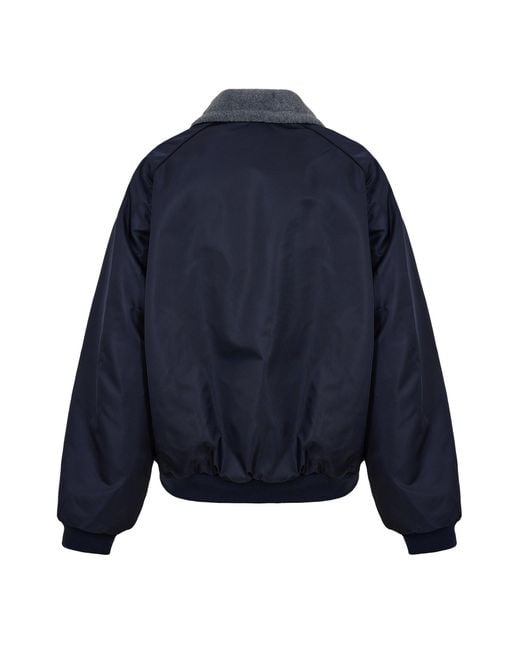 Miu Miu Blue Zip-Up Nylon Bomber Jacket