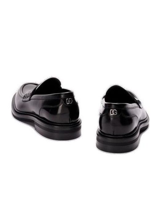 Dolce & Gabbana Black Logo Plaque Round Toe Loafers