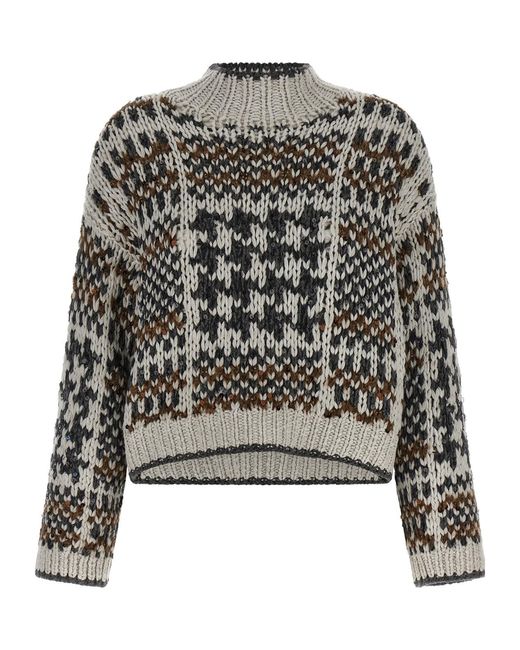 Brunello Cucinelli Black Sequin Embellished Mock Neck Sweater
