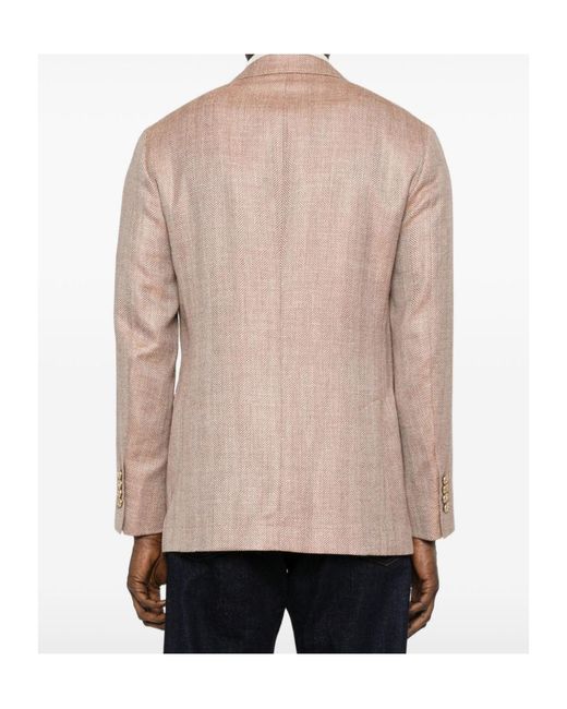 Brunello Cucinelli Natural Herringbone Double-Breasted Jacket for men