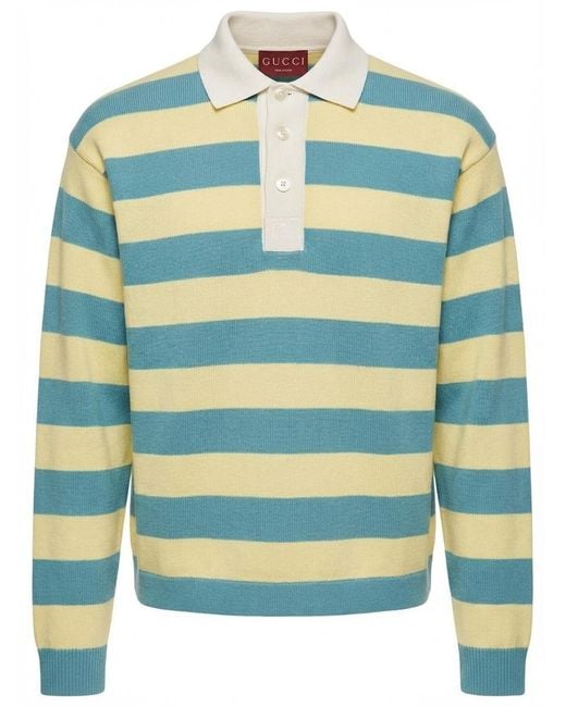 Gucci Green Striped Knitted Polo Shirt for men