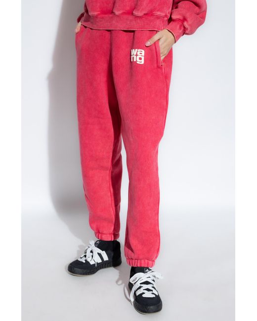 Alexander Wang Red Rubberised-Logo Cotton-Blend Track Pants