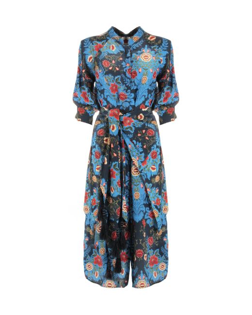 Farm Rio Blue Floral Pattern Dress