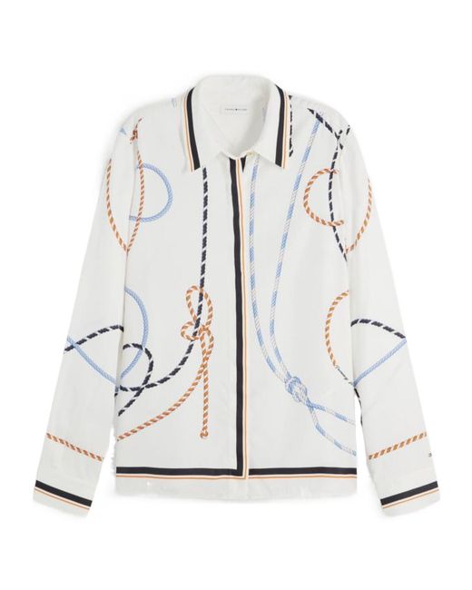Tommy Hilfiger White Regular Fit Rope Print-Tone Button Shirt