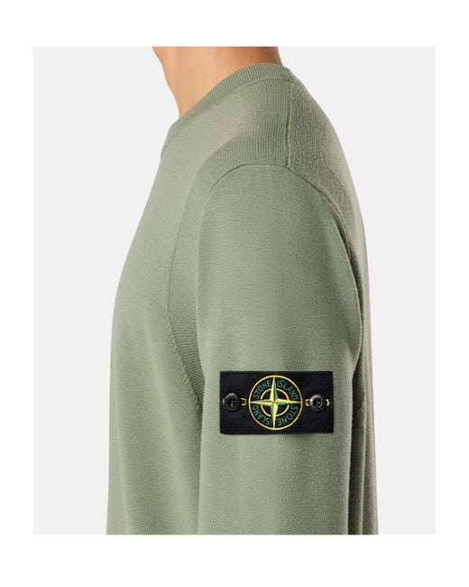 Stone Island Green Crewneck Jumper With Reverse Stitch Details for men