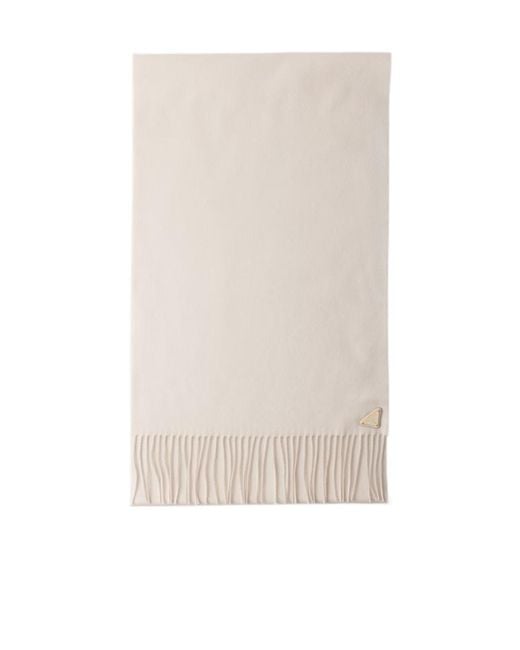 Prada Natural Fringed Logo Scarf