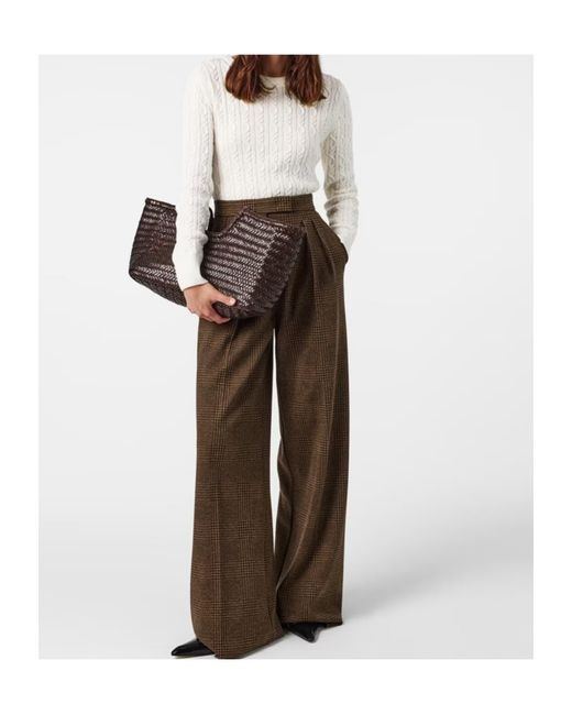 Max Mara Brown Checked Wide-Leg Casual Pants