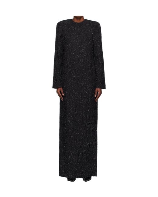 Pushbutton Black Long-Sleeved Dress