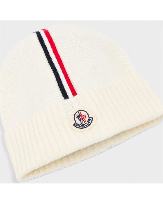 Moncler White Striped Knit Hat