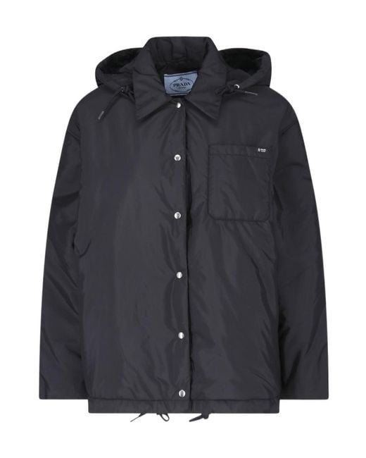 Prada Blue Button-Up Hooded Jacket