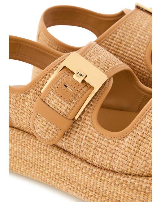 Tod's Brown Straw Woven Sandals