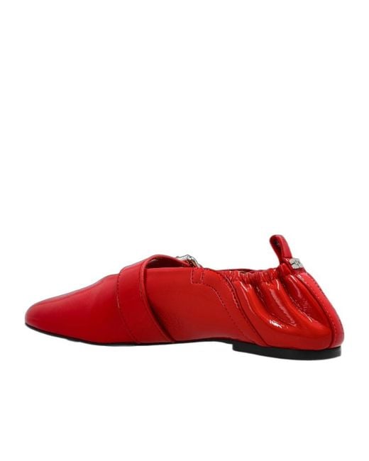 Ganni Red Buckled Ballet Flats
