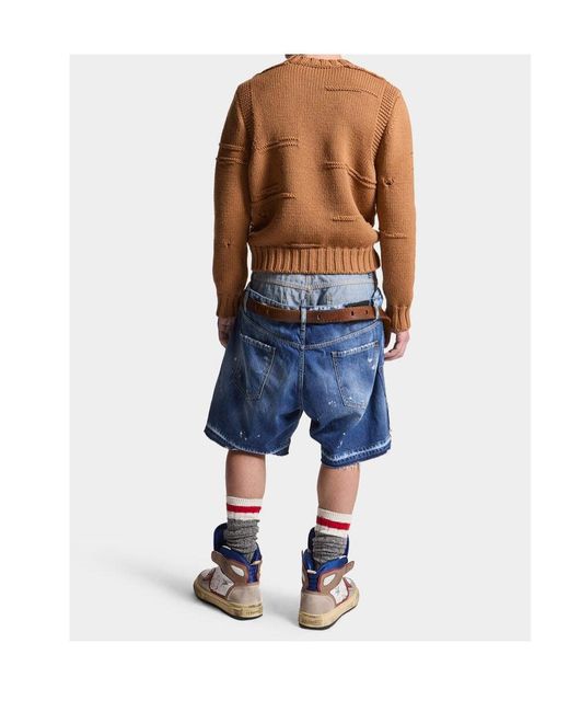 DSquared² Blue Panelled Distressed-Effect Denim Shorts for men