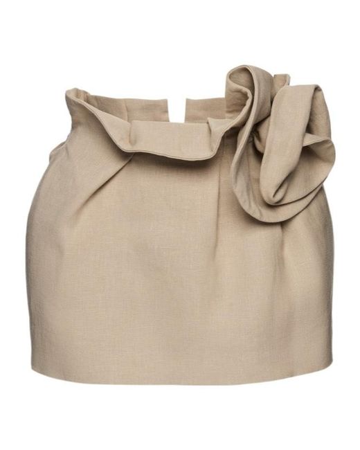 Magda Butrym Natural Linen Flower-Detail Mini Skirt