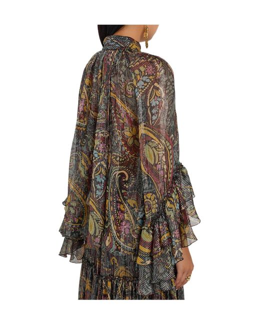 Etro Brown Printed Metallic-Silk Shirt